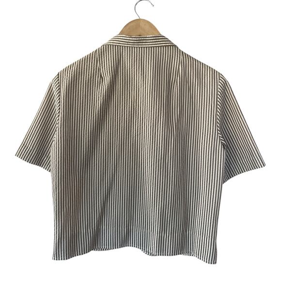 Vintage Just Sue Brown Seersucker Crop Shorts Sleeve Jacket 14 Dead Stock - Picture 2 of 5